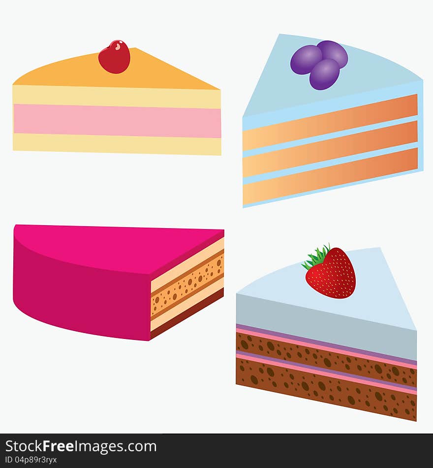 Set of pieces of cakes on the white background. Set of pieces of cakes on the white background.