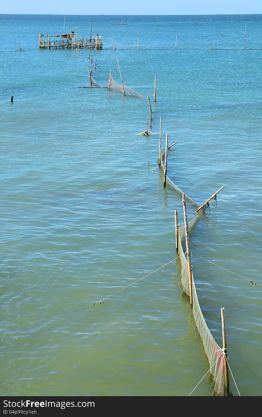 Fish trap in the sea