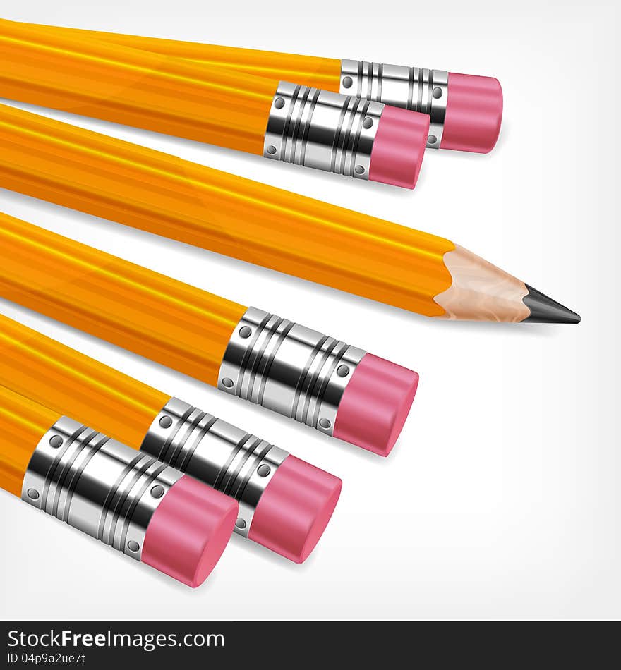 Wooden sharp pencils on white background, vector illustration