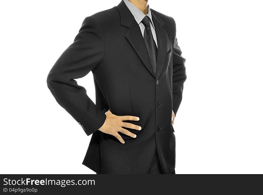 Black business suit with tie isolated over white background