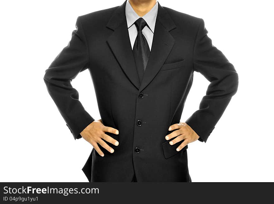 Black business suit with tie isolated over white background