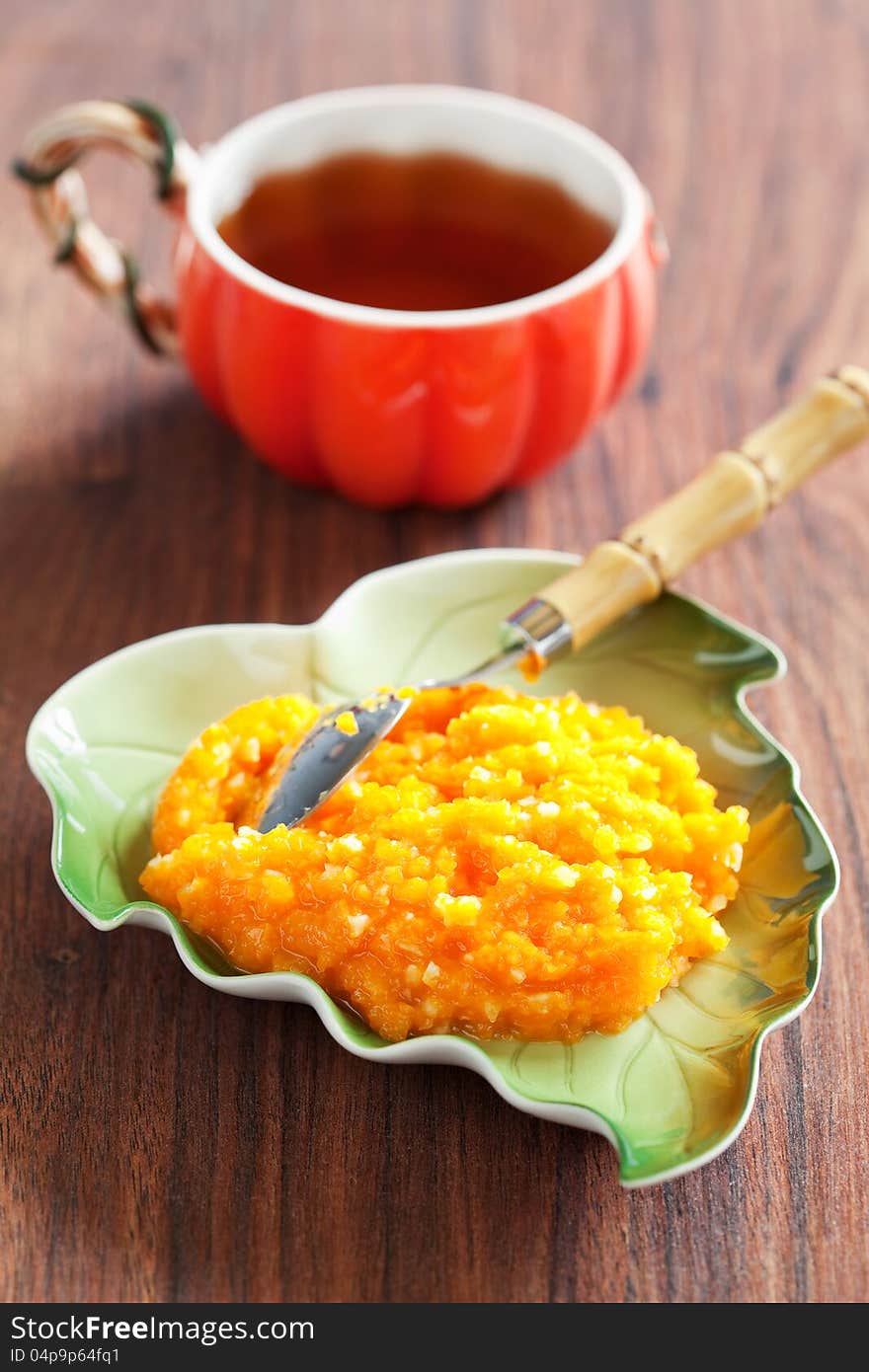 Pumpkin orange marmalade, selective focus