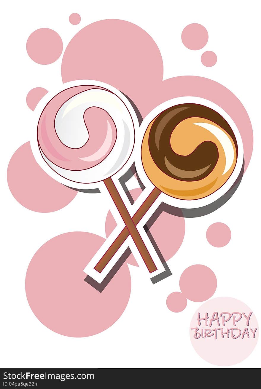 Lollipop happy birthday card with bubbles. Lollipop happy birthday card with bubbles