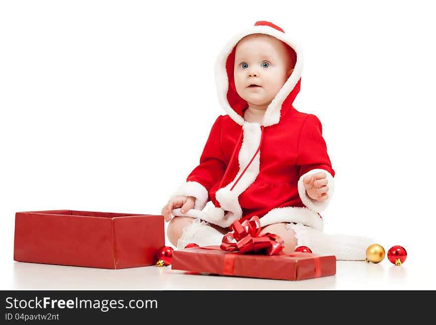 Santa Claus baby girl with gift box