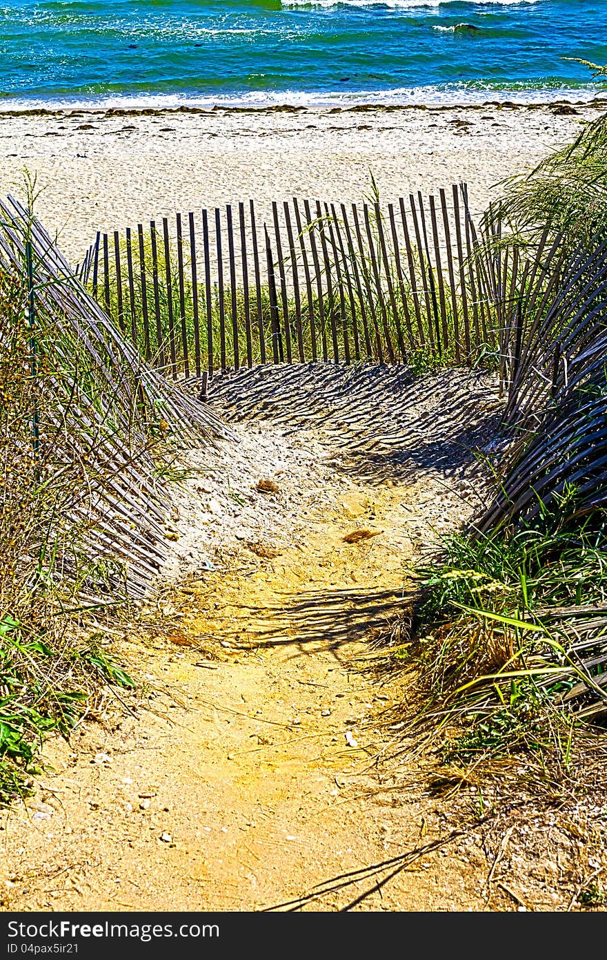 A curving pathway to the beach. A curving pathway to the beach