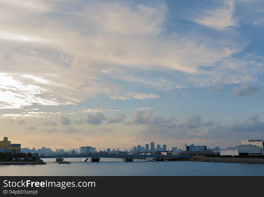 Scenic cloudy sky over city skyline