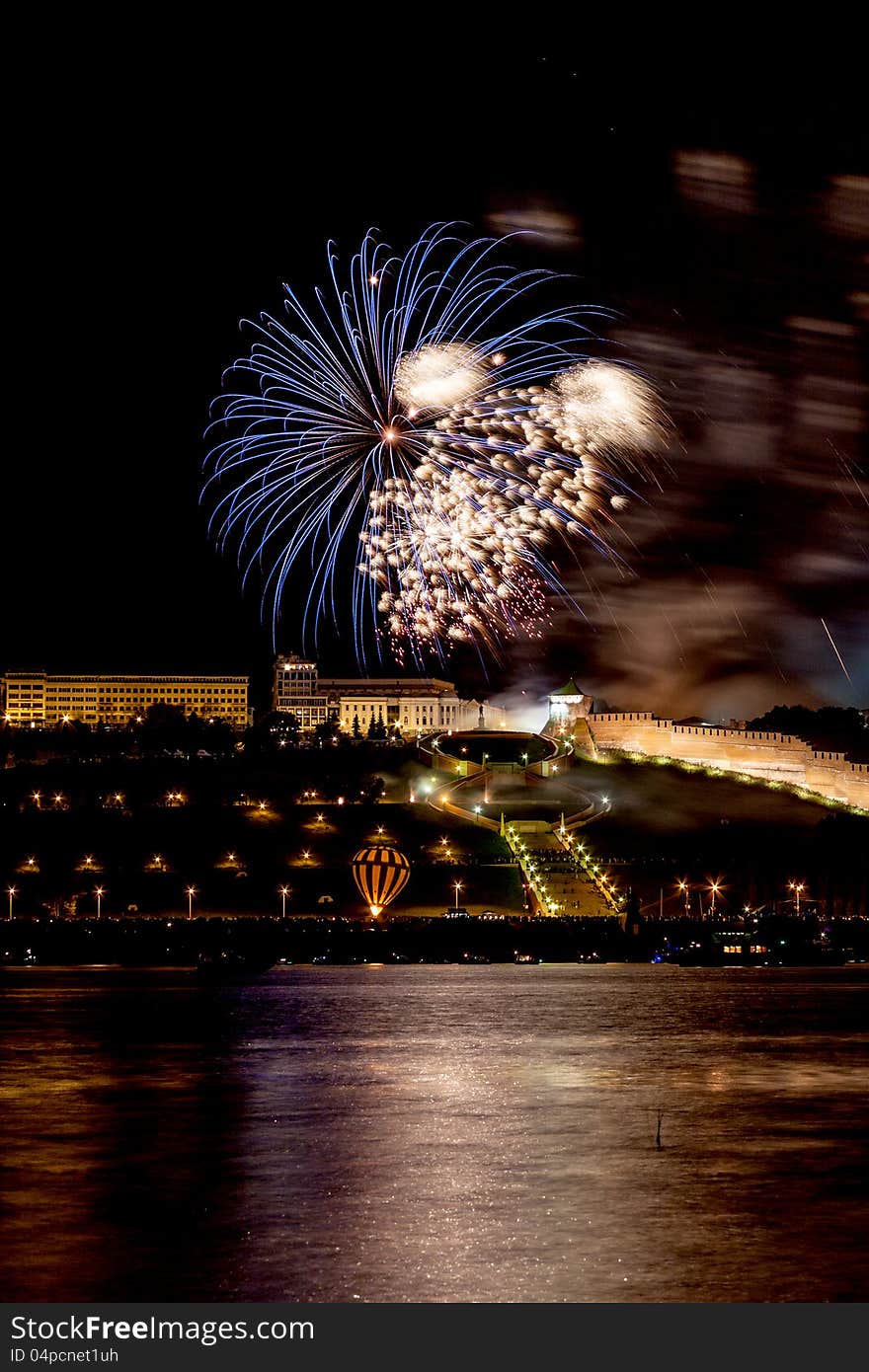 Colorful Fireworks over river