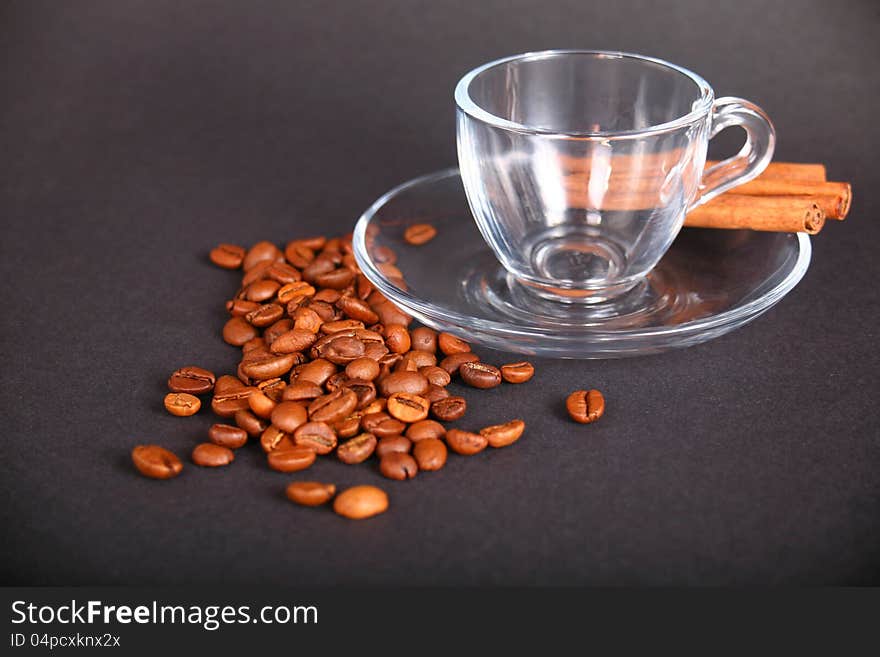 Cup of coffee and coffee beans. Cup of coffee and coffee beans