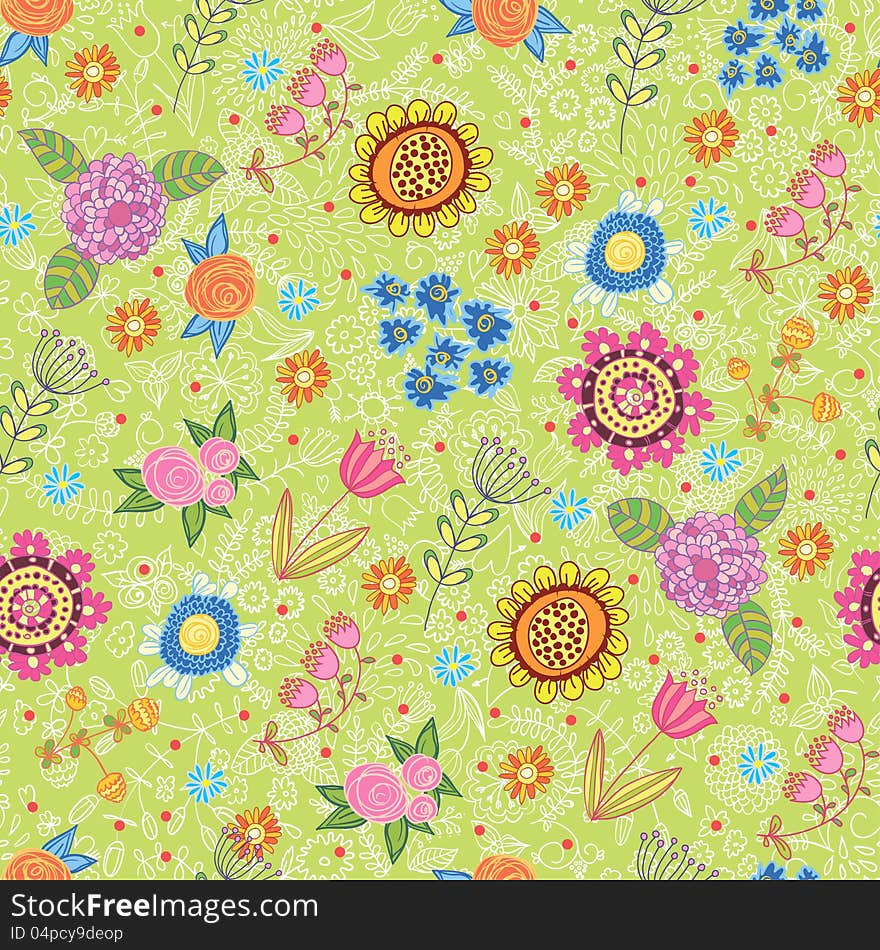 Vector seamless summer background with flowers. Vector seamless summer background with flowers