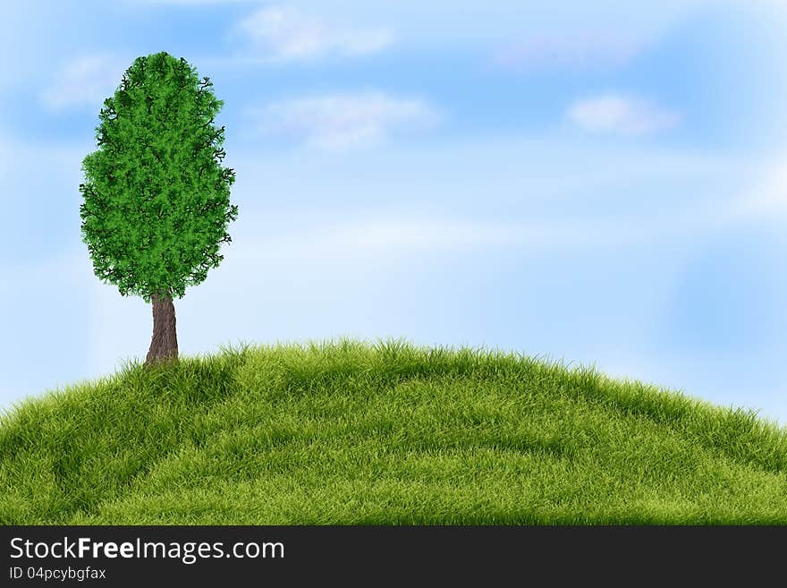 Summer landscape with green grass, tree and clouds. Summer landscape with green grass, tree and clouds.