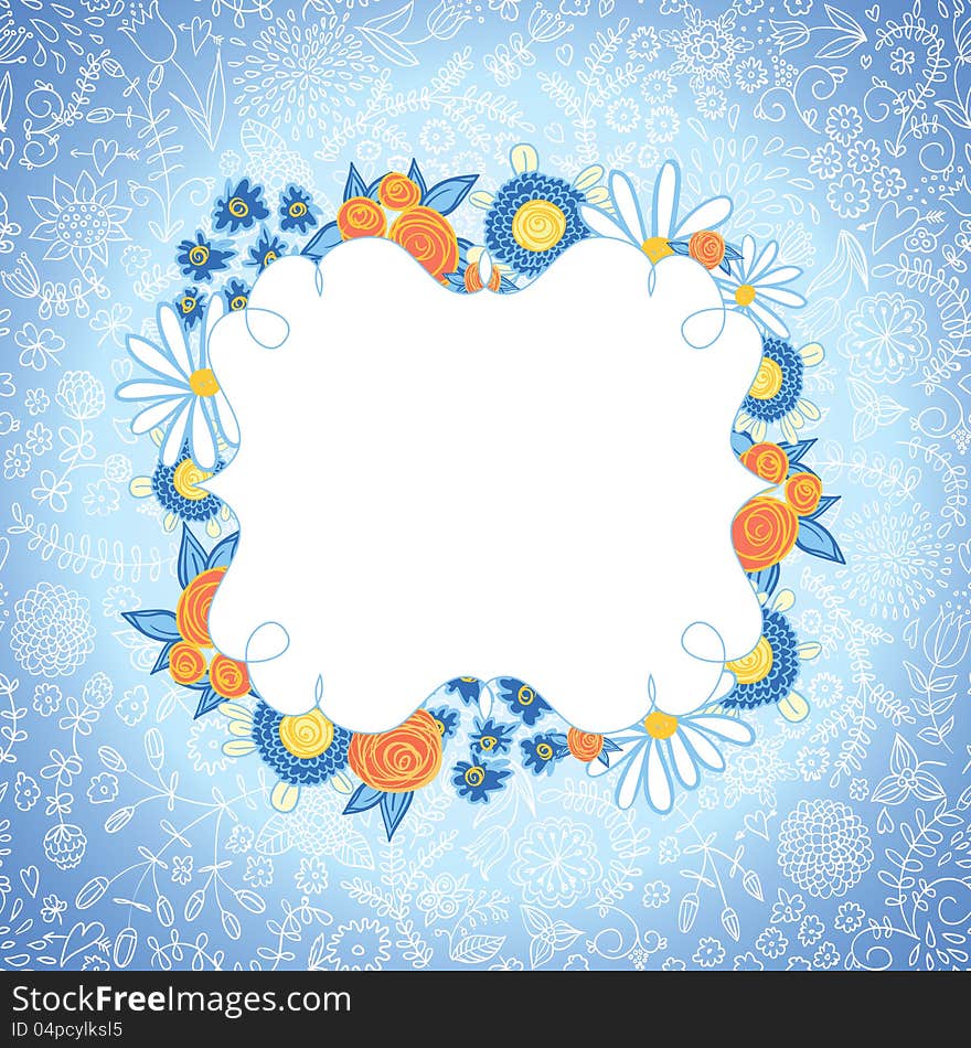 Vector summer background with flowers and leaves. Vector summer background with flowers and leaves