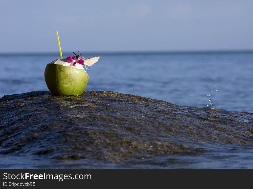 Gorgeous beach on the island of Koh Samui in Thailand  with a coconut drink. Gorgeous beach on the island of Koh Samui in Thailand  with a coconut drink