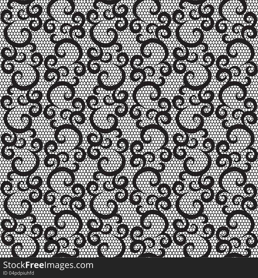 Black lace with swirls on white background. seamless pattern.