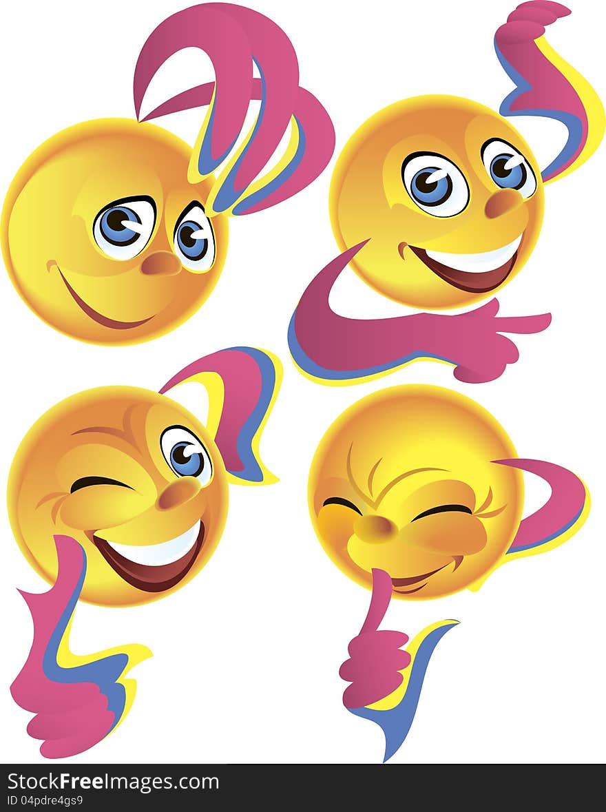 Four yellow Smileys expressing different positive emotions. Four yellow Smileys expressing different positive emotions