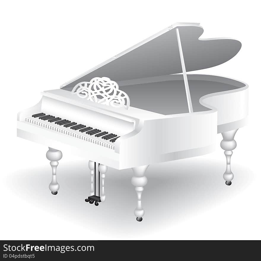 Vintage white grand piano isolated on white background