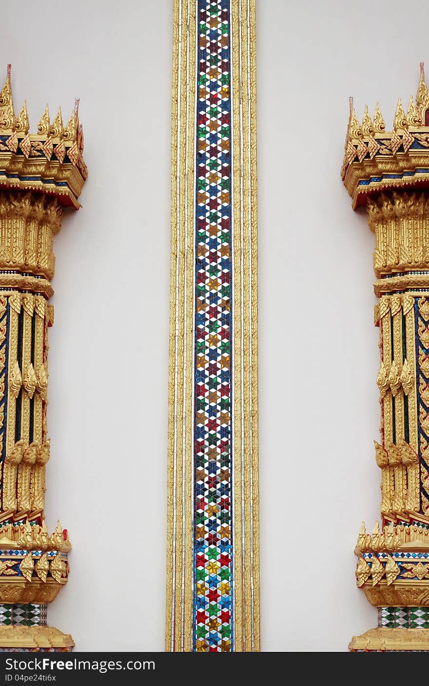 Buddhist Thai Church column at one temple at Phuket, Thailand