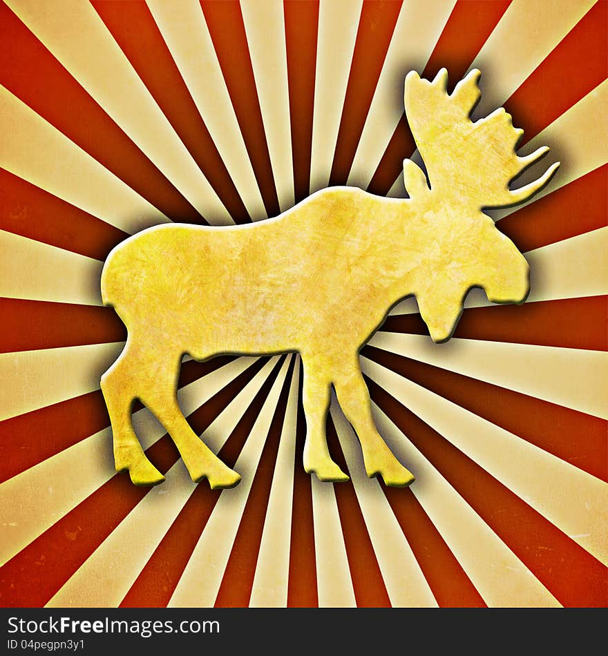 Textured Silhouette of a Moose with a Sunburst Background. Textured Silhouette of a Moose with a Sunburst Background