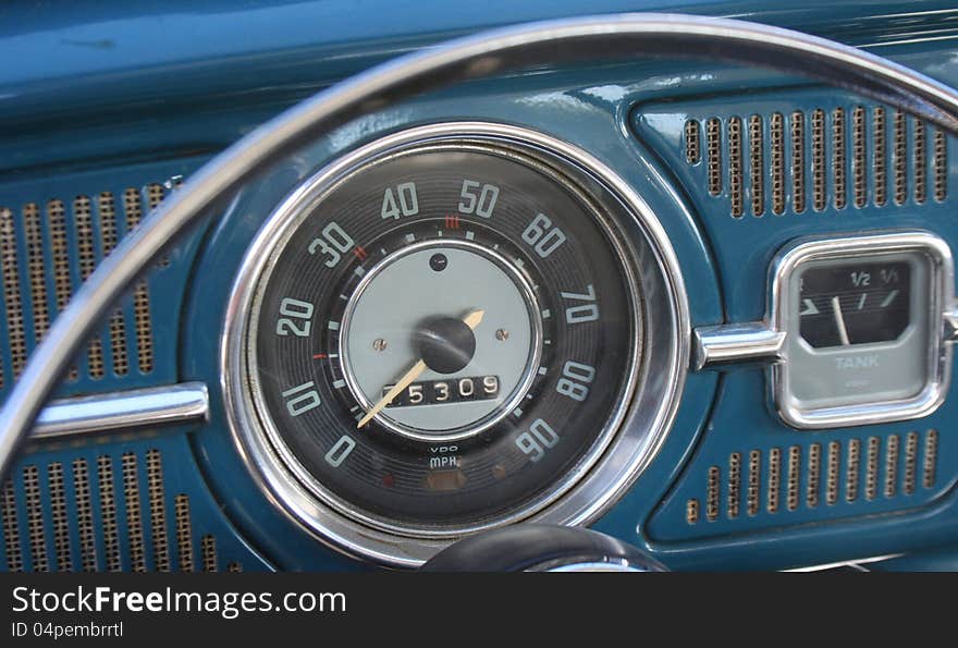 Close-up of vintage car dashboard. Close-up of vintage car dashboard