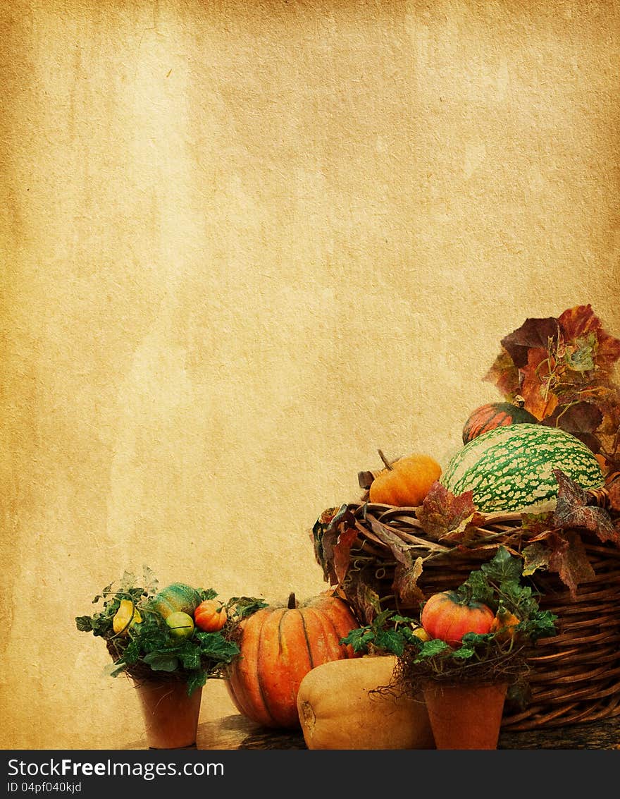 Old paper with decorative pumpkins. Old paper with decorative pumpkins