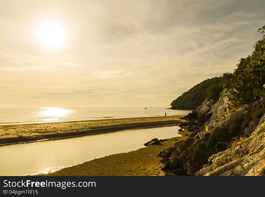 Sunrise on the beach at Pranburi Thailand