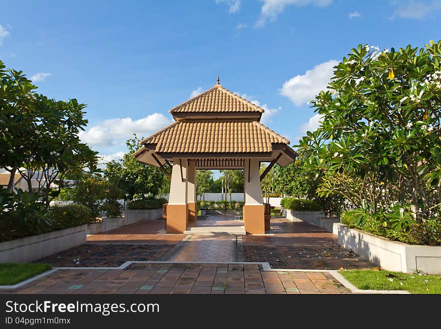 Modern style pavilion in the park.