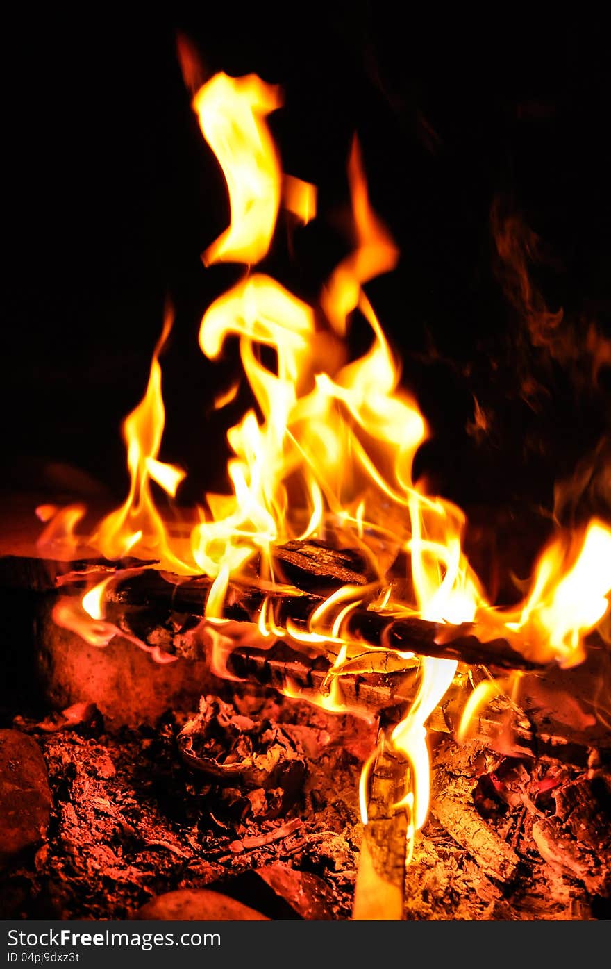 Flames of campfire