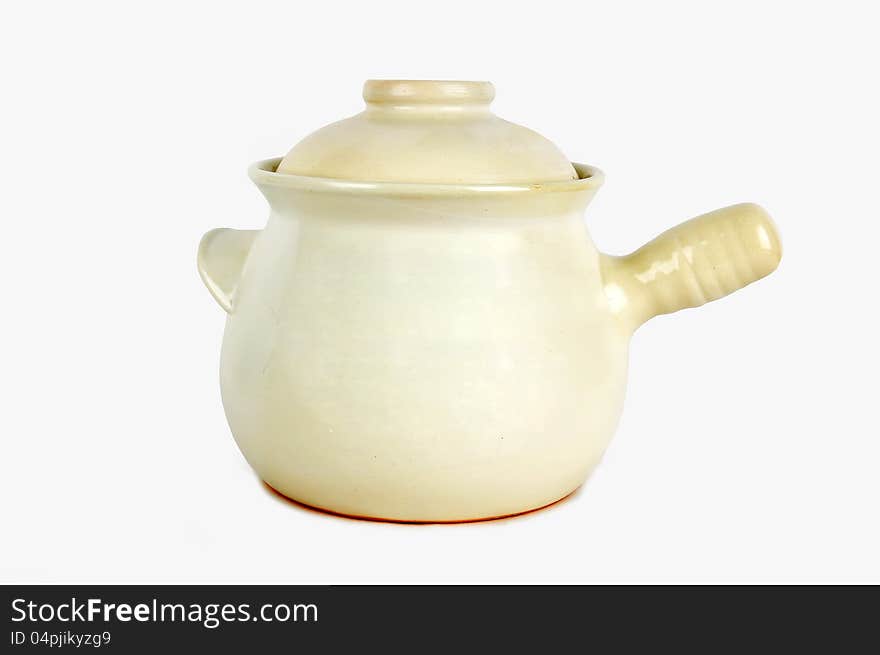 A white Chinese pottery pot on the white background