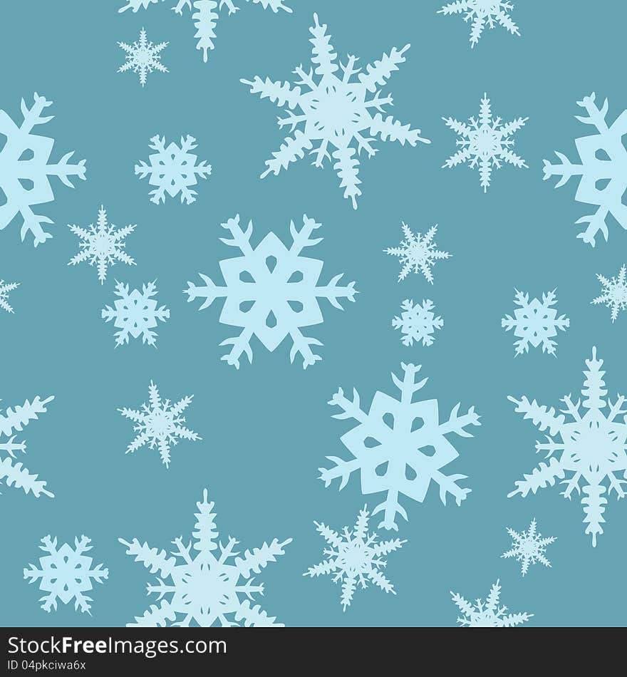 Abstract blue background with different snowflakes