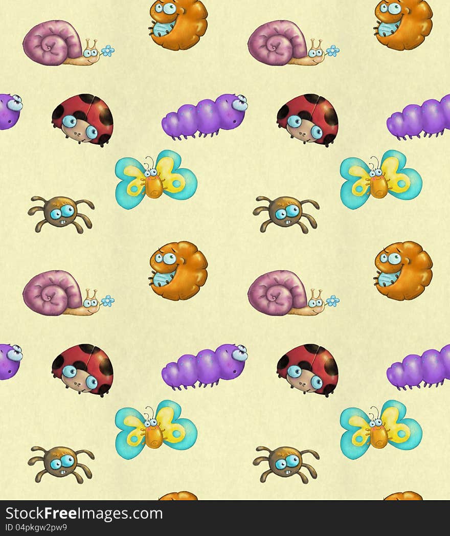 seamless background with funny cartoon bugs. seamless background with funny cartoon bugs