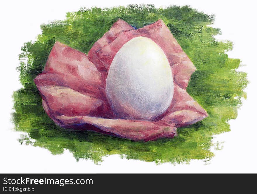 Egg on the grass oil painting