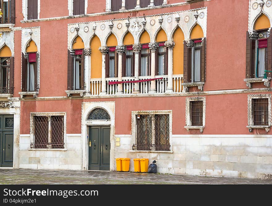 Facade fragment of an ancient building with ornaments