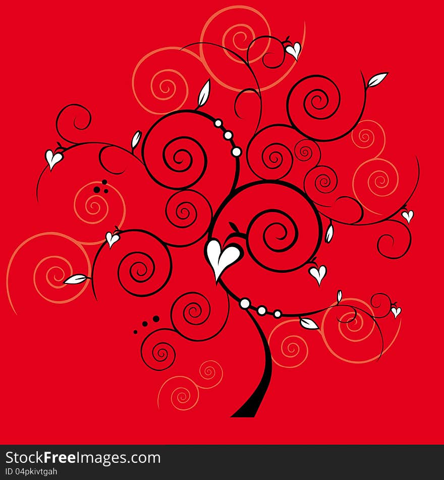 Valentine tree with hearts on white background