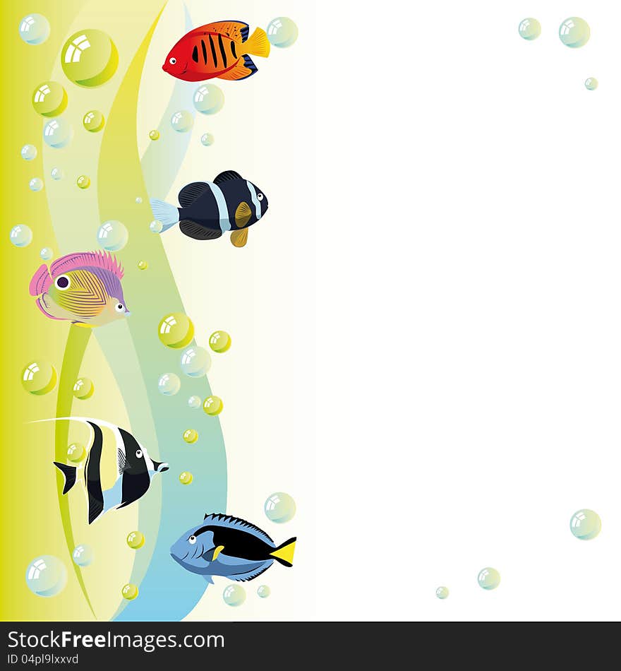 Abstract water background with fishes