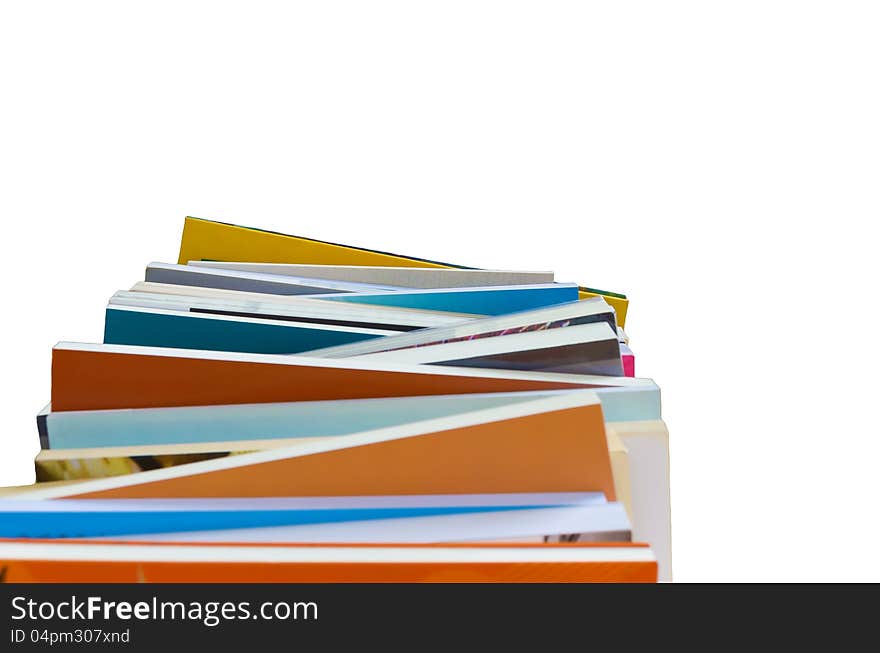 Colorful book stack in up view isolate in white background. Colorful book stack in up view isolate in white background