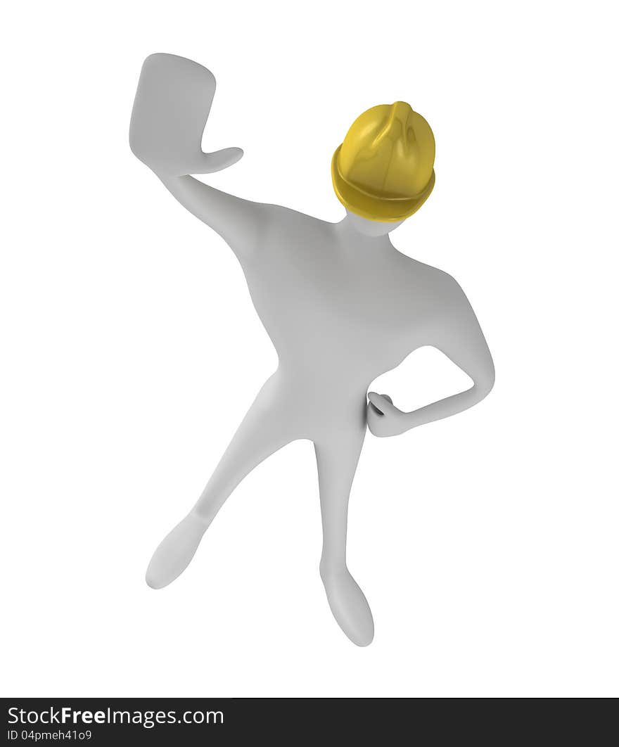 Construction worker with stop gesture