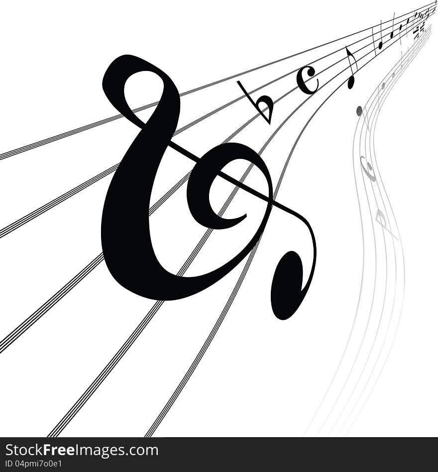 Abstract musical lines with notes. Vector