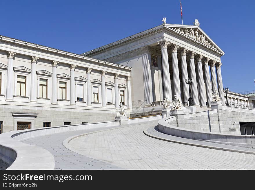 Austrian Parliament in Vienna , clear blue sky