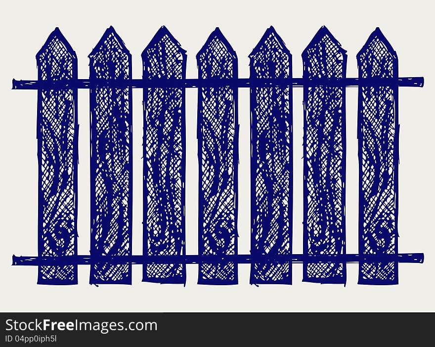 Wooden fence. Doodle style. Vector