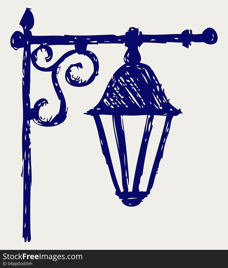 Old lamp. Doodle style. Vector