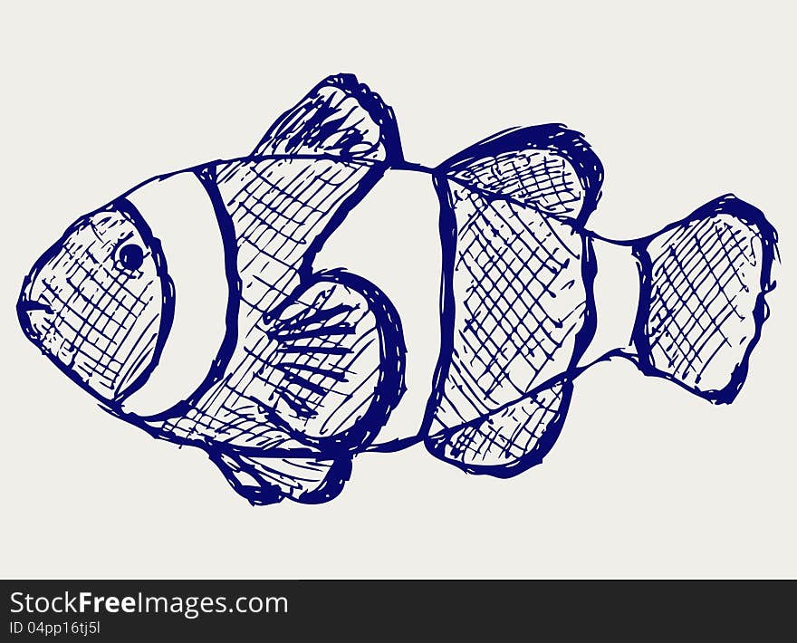 Tropical reef fish. Doodle style. Vector