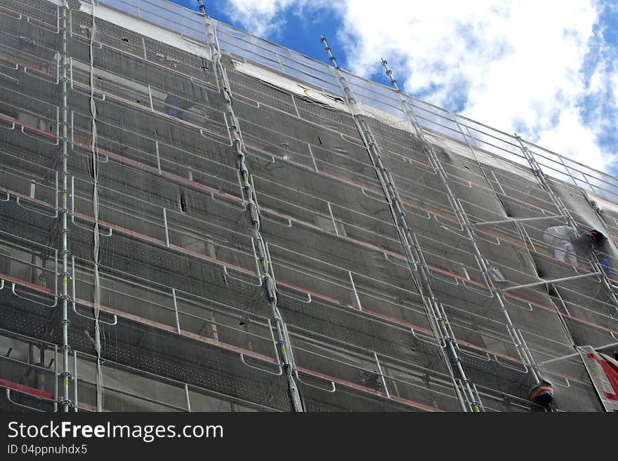 Scaffolding on a building wall