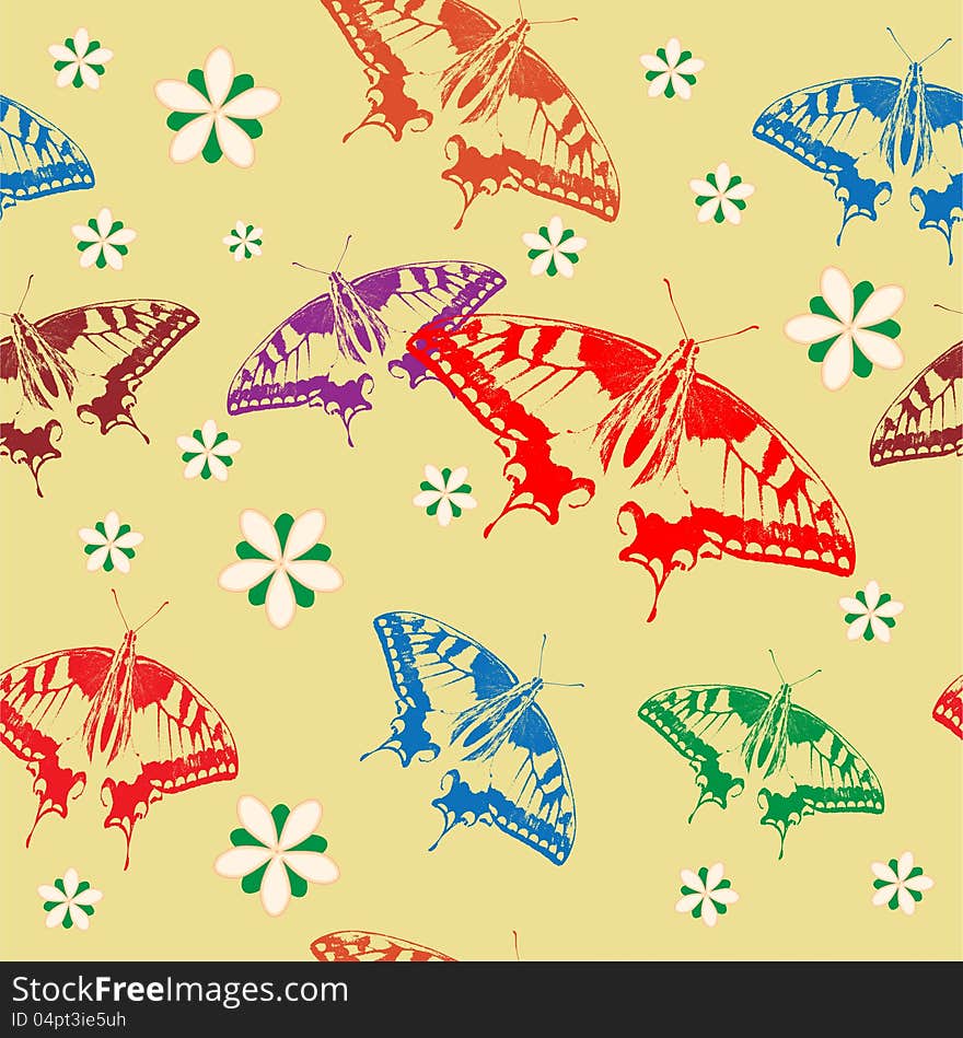 Seamless background of colorful butterflies. Vector illustration.