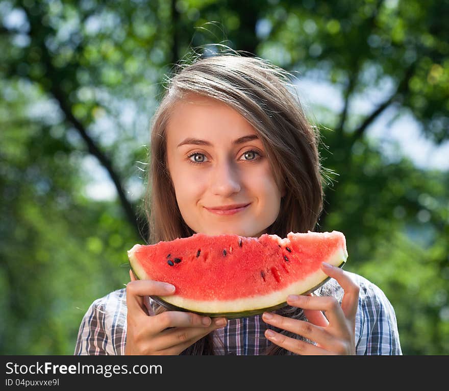 Woman and watermelon