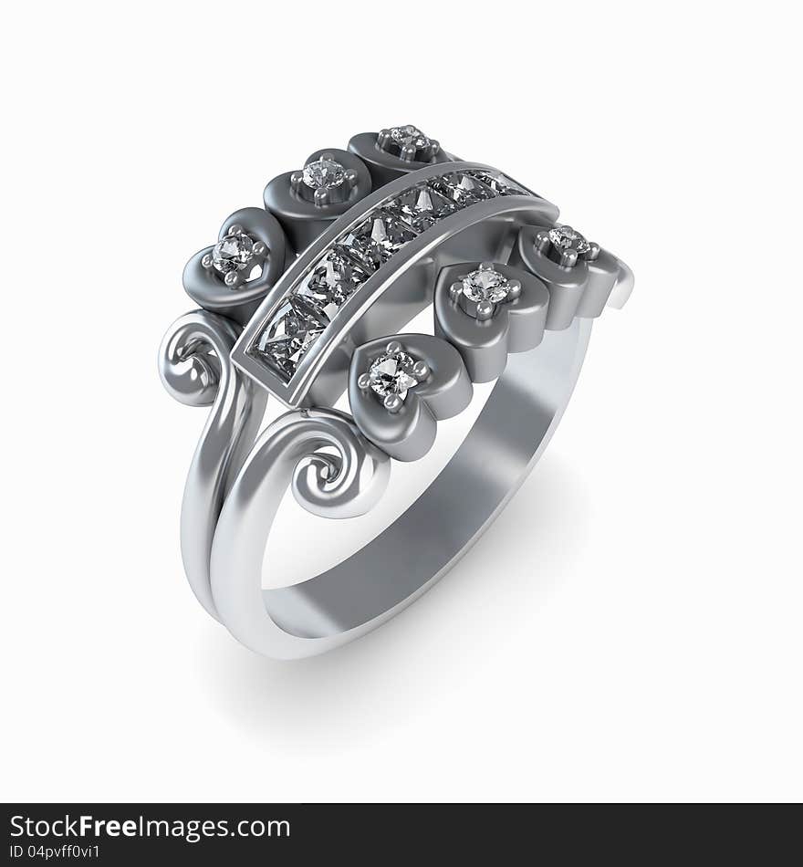 Wedding silver diamond ring isolated