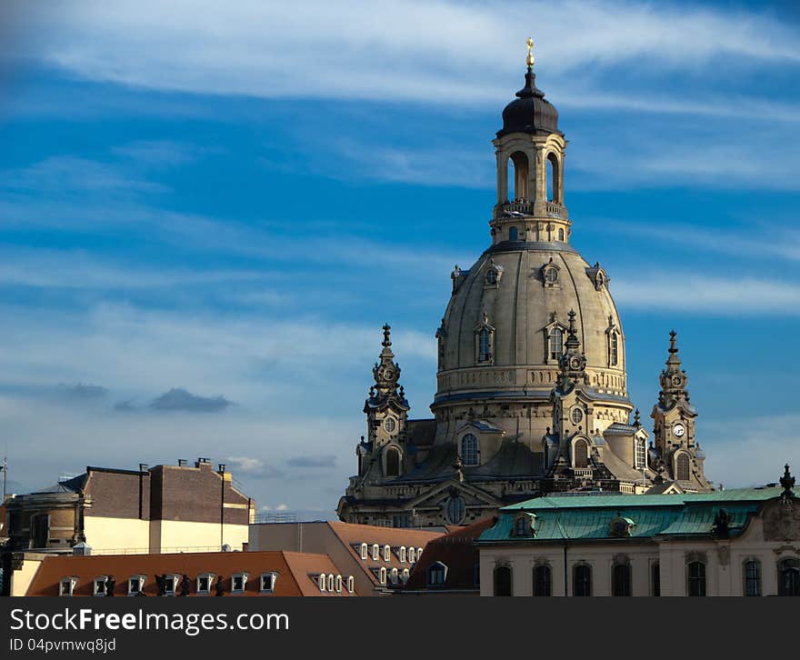 The Frauenkirche in Dresden, Germany, Detailview. The Frauenkirche in Dresden, Germany, Detailview