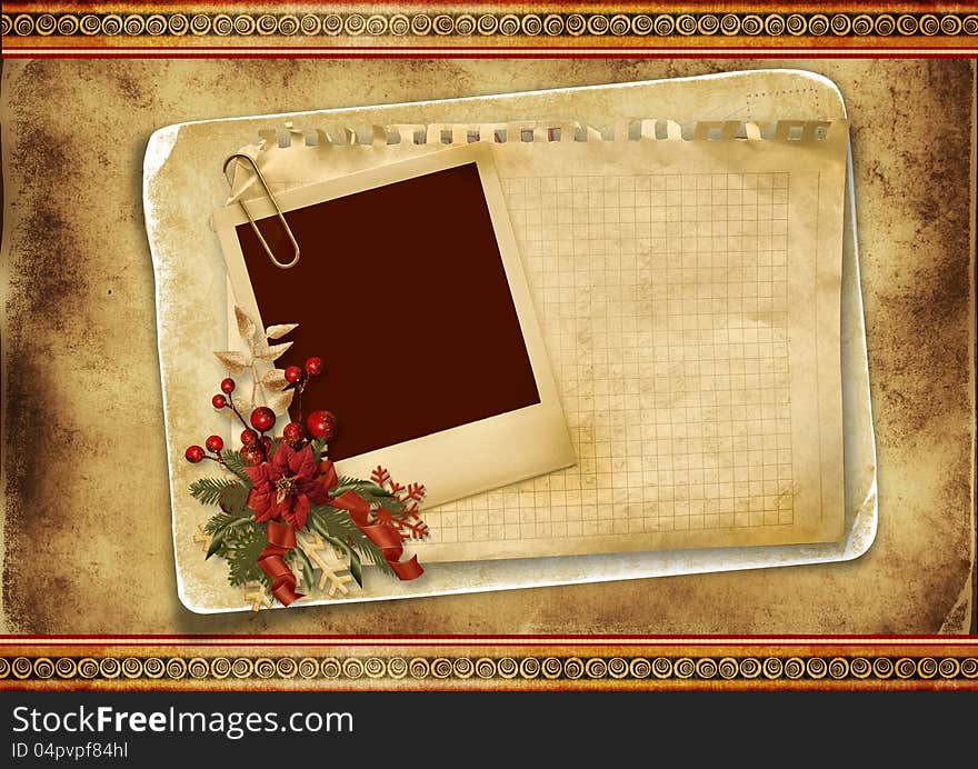 Vintage background with old Christmas card. Vintage background with old Christmas card