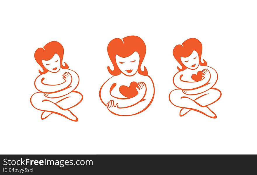 Vector illustration of seated stylish woman embracing. Vector illustration of seated stylish woman embracing