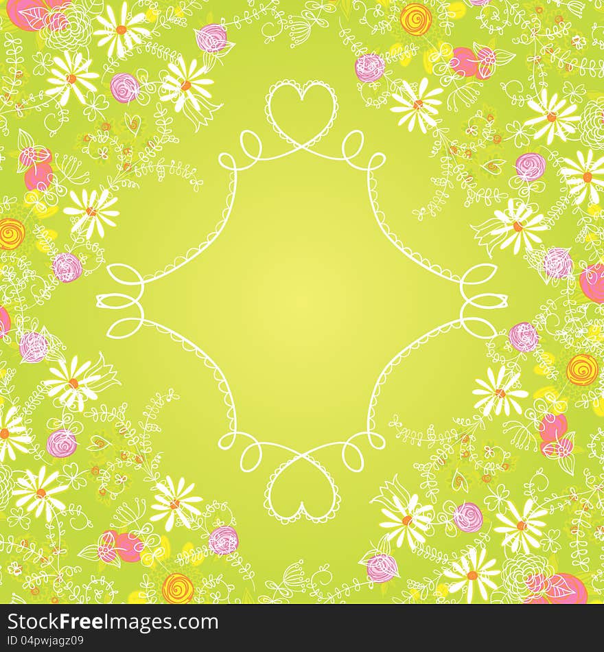 Vector summer background with flowers and leaves. Vector summer background with flowers and leaves