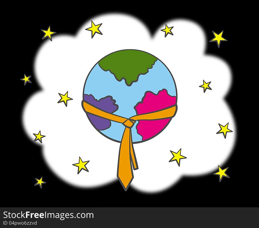 A cartoon illustration of planet earth wearing a necktie. A cartoon illustration of planet earth wearing a necktie