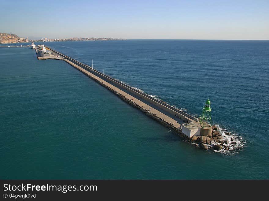 Long pier for ships at the top of the lighthouse